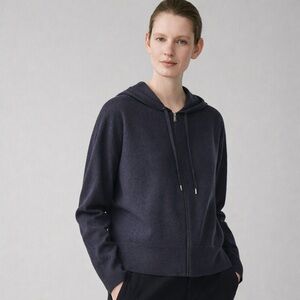 COS Merino Wool Zip-Up Hoodie | Deep Navy Blue | XS | NWT